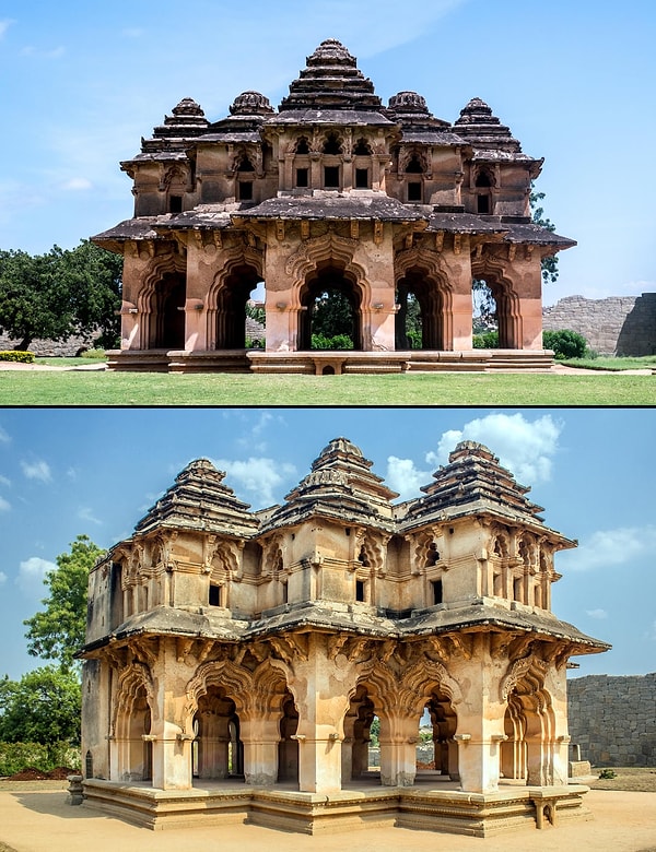 4. Hindistan'ın  Karnataka eyaletinde bulunan Hampi köyünde yer alan bu köşk Vijayanagara İmparatorluğuna ait.