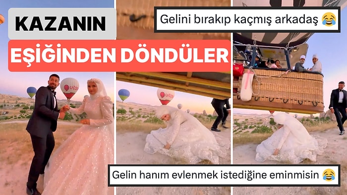 Kapadokya'da Manzaraya Karşı Düğün Fotoğrafı Çektirmek İsteyen Çift Kazanın Eşiğinden Döndü