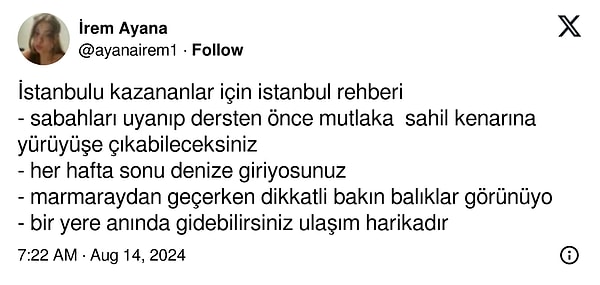 Bir Twitter kullanıcısı da yeni başlayanlar için İstanbul rehberi paylaştı.