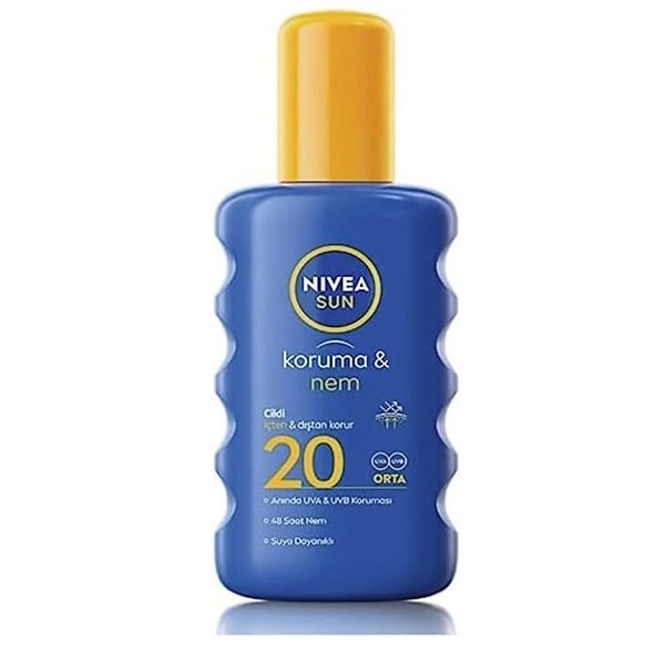 NIVEA Sun SPF 20 Koruma & Nem Güneş Sprey, Suya Dayanıklı Nemlendirici Güneş Kremi