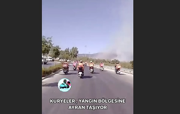 Ekiplerin yoğun çaba ile müdahale etmeye çalıştığı yangına motokuryelerden de destek geldi.