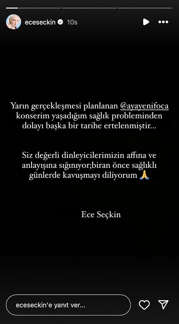 Önce sağlık nedeniyle yarın gerçekleşecek konserini iptal ettiğini üzülerek duyuran ünlü şarkıcı 👇🏻