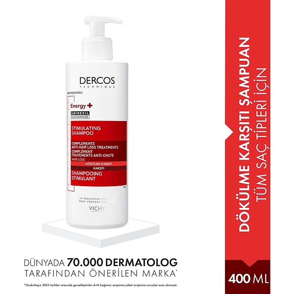 3. Vichy Dercos Energy+ Dökülme Karşıtı Şampuan 400 ml- Tüm Saç Tipleri İçin