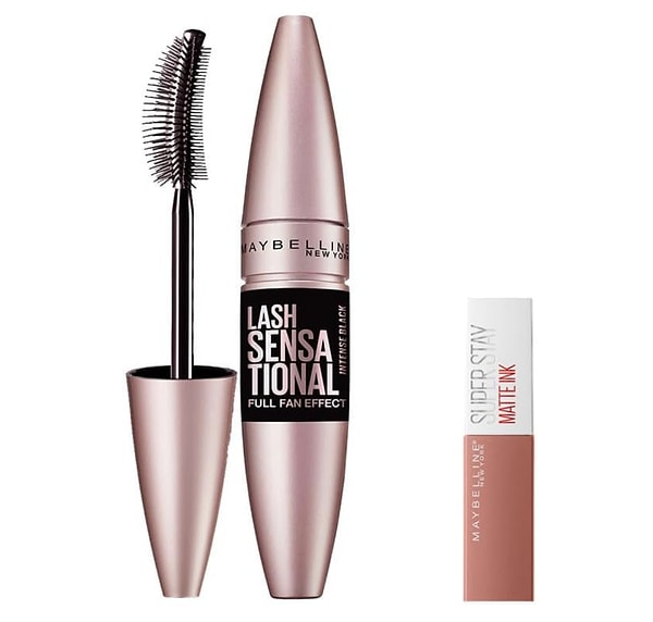 10. Maybelline New York Lash Sensational Yelpaze Etkili Intense Black Maskara - Ekstra Siyah 9.5 ml & Mini Super Stay Matte Ink Likit Mat Ruj 65 Seductress Makyaj Seti