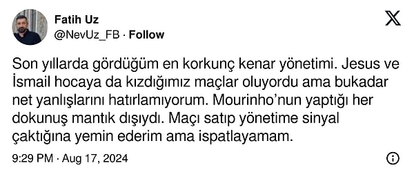 Mücadelenin beraberlikle sonuçlanmasıyla sarı-lacivertli taraftarlar teknik direktörleri Mourinho'nun tercihlerini sorguladı.