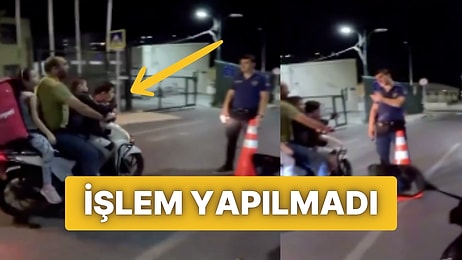 Polis Çevirmesinde Motosiklete 3 Çocuğu ile Binen Sürücüye İşlem Yapılmadı