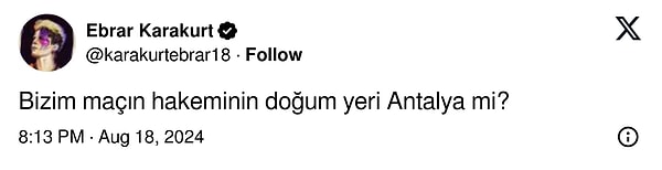 Hakemin kararlarına sinirlendiği görünen Ebrar'ın ilk tweetinde öfke hakimdi: