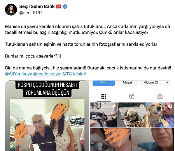 Paylaşım Manisa'da yaşanan kedi vahşetiyle ilgiliydi.