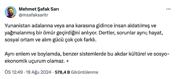 Sosyal medya kullanıcısı Mehmet Şafak Sarı, Yunan adalarının neden tercih edildiği ile ilgili kendi tecrübelerini şu şekilde aktarmış 👇