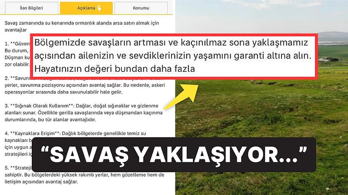 Balıkesir'de 10 Milyon TL'ye Satılan Arsanın İlanı Dikkat Çekti: 'Savaşa Hazırlanın'