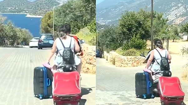 Bazı motosiklet kullanıcılarının trafiği tehlikeye atan hareketleri zaman zaman sosyal medyada gündem olurken, tatil yapmaya giden bir çiftin görüntüsü izleyenleri şaşkına çevirdi.