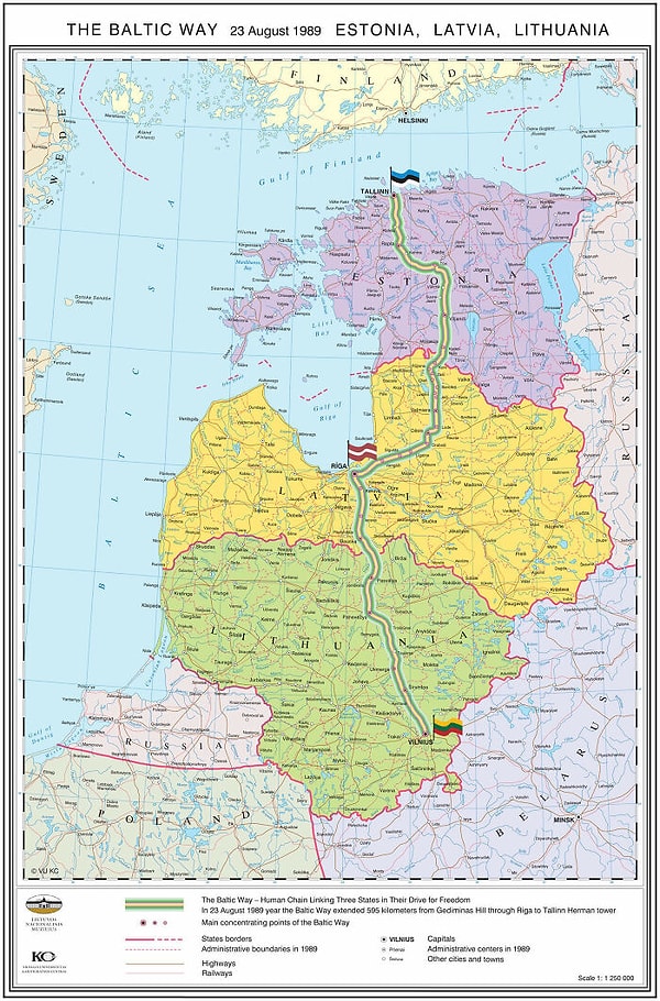 4. 23 Ağustos 1989'da Estonya, Letonya ve Litvanya'dan 2 milyon insan 675.5 kilometre uzunluğunda el ele verdi ve bir insan zinciri oluşturdu. Bu olay 'Baltık Yolu' olarak adlandırıldı.