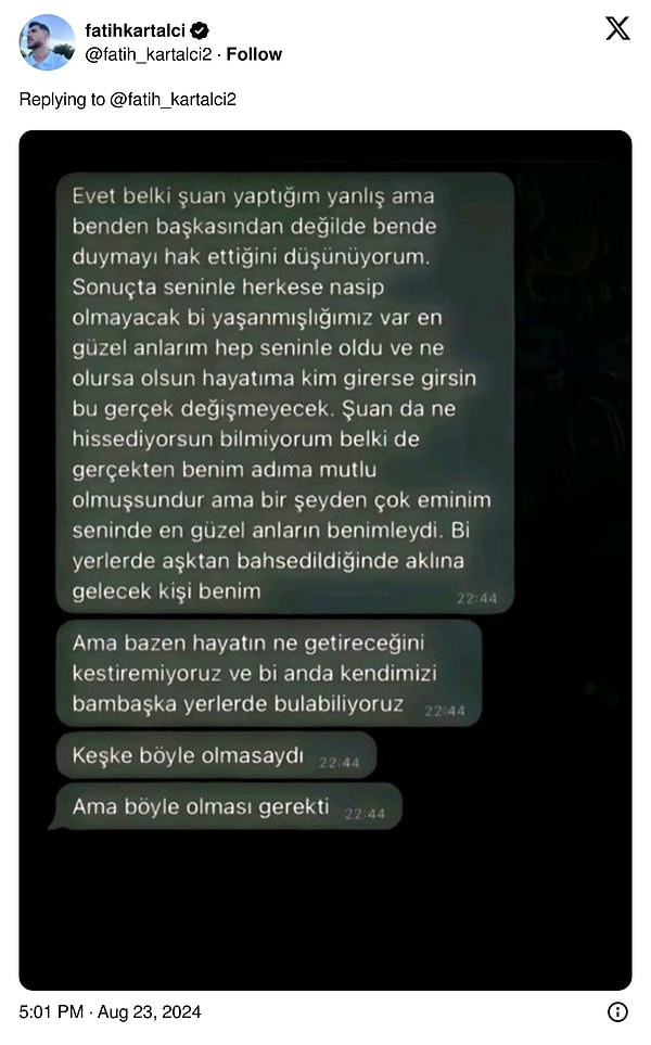 'Evet belki yaptığım yanlış ama... seninle herkese nasip olmayacak bir yaşanmışlığımız var'