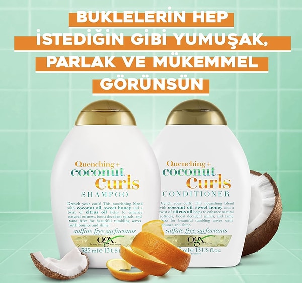 Saçınızın doğal buklelerini korumak ve onlara ekstra bir nem katkısı sağlamak için OGX'nin Coconut Curls Sülfatsız Bakım Kremi'ni deneyin.