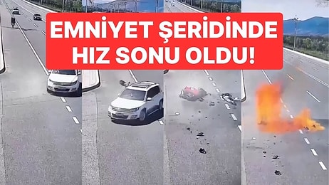 Emniyet Şeridinde Hız Sonu Oldu! Çarpmanın Etkisiyle Alev Alan Motosikletin Sürücüsü Hayatını Kaybetti