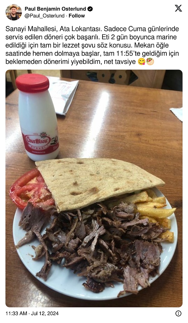 10. Sadece Cuma günleri servis edilen döner.