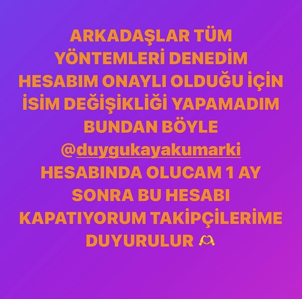 Kumarki bu kez de Instagram hesabından yaptığı paylaşım ile gündeme geldi. Hacıoğlu'nun soyadını Instagram hesabından bir türlü silemediğini açıklayan Kumarki, çareyi hesabını kapatmakta buldu!