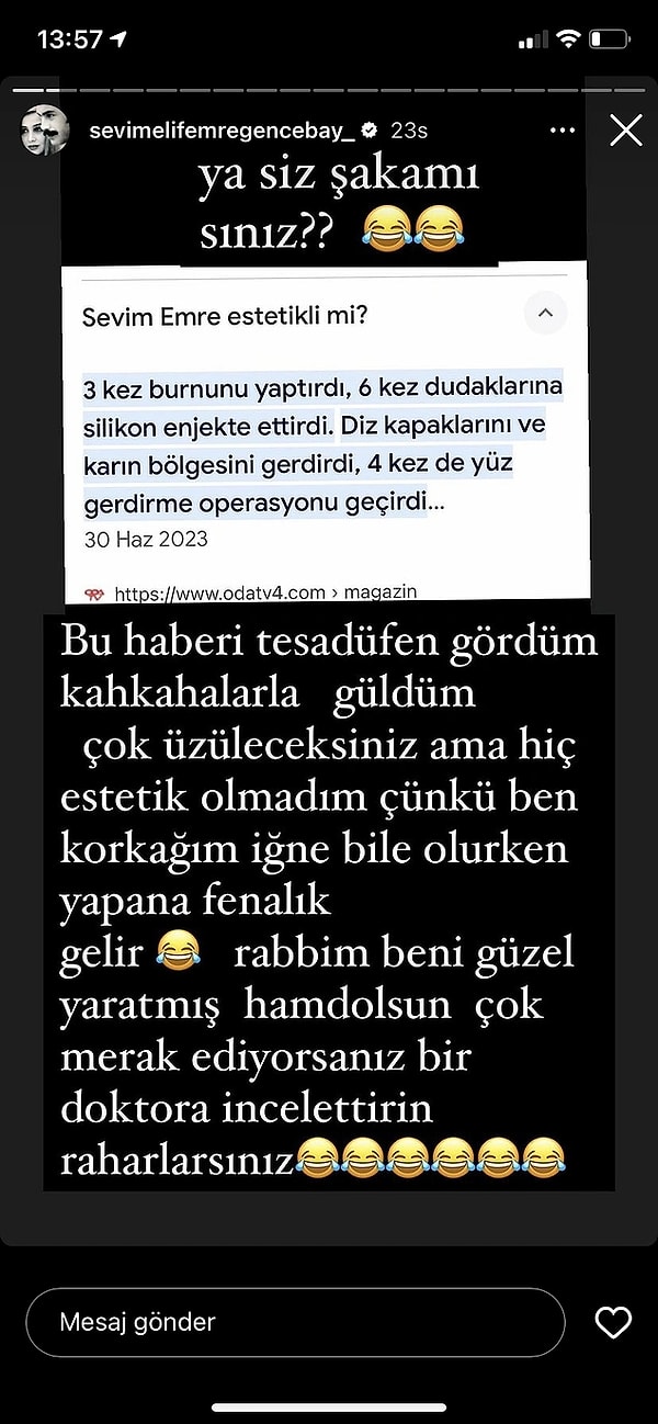 Hatta konuyla ilgili sosyal medyadan paylaşım yapan Emre, "Çok üzüleceksiniz ama hiç estetik olmadım. Çünkü ben korkağım, iğne bile olurken yapana fenalık gelir. Rabbim beni güzel yaratmış, hamdolsun. Çok merak ediyorsanız bir doktora incelettirin, rahatlarsınız." demişti.