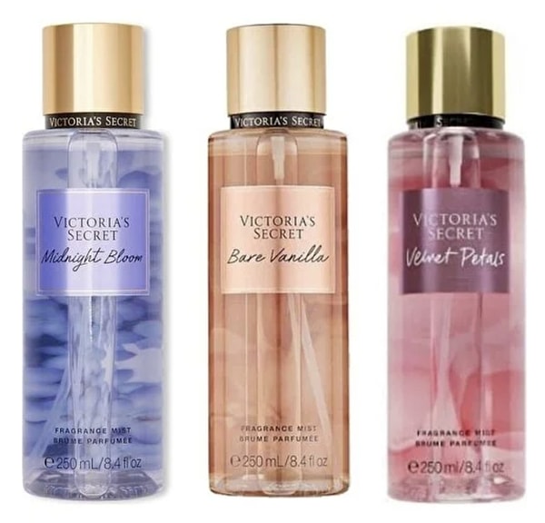 4. Victoria's Secret Midnight Bloom-Bare Vanilla-Velvet Petals Vücut Spreyi Üçlü Set