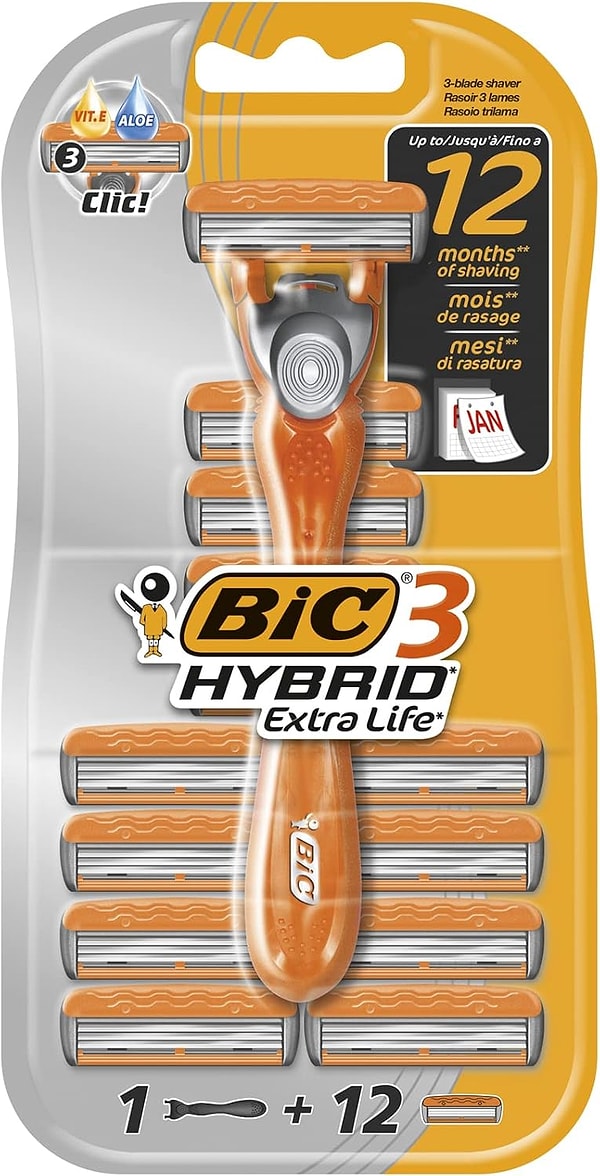 11. BIC Hybrid 3 Extra Life 1 Sap & 12 Yedek Başlık Erkek Tıraş Bıçağı