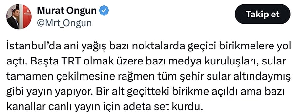 Murat Ongun ise başta TRT olmak üzere medya kuruluşlarına tepki gösterdi.