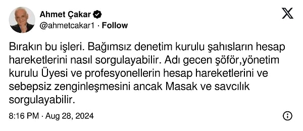 Sosyal medyada bu konuya en çok tepkisini gösteren isimlerden Ahmet Çakar, klübün bu iddiaların detaylı bir şekilde incelenmesi için gerekli başvuruların yapıldığını belirttiği açıklamaya şu sözlerle tepki gösterdi: