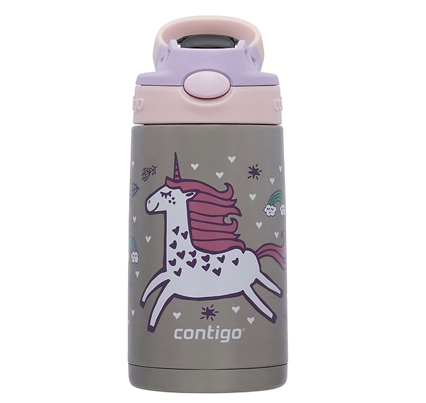 8. Contigo Easy Clean Autospout Çocuk İçecek Şişesi, Pipetli, Unicorn, Pembe, 380 ml