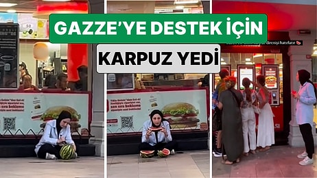 Bir Kadın İsrail'i Protesto Etmek İçin Zincir Restoranlardan Birinin Önünde Karpuz Yedi