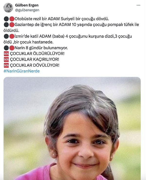 Gülben Ergen "ÇOCUKLAR ÖLDÜRÜLÜYOR! ÇOCUKLAR KAÇIRILIYOR! ÇOCUKLAR DÖVÜLÜYOR!" ifadeleriyle yeniden boğazımızı düğümledi.