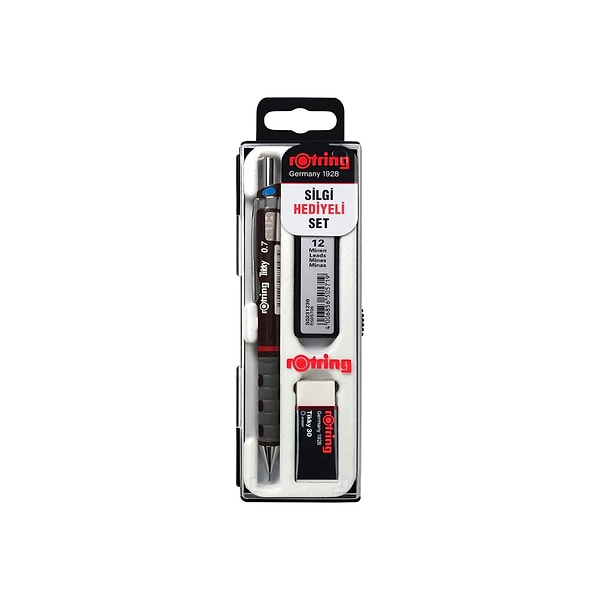 3. rOtring Tikky Mekanik Kurşun Kalem, Uç ve Silgi Seti, Bordo, 3'lü Set