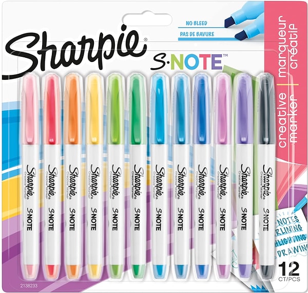 9. SHARPIE S-Note Fosforlu İşaretleme Kalemi, 12'li Blister, Karışık