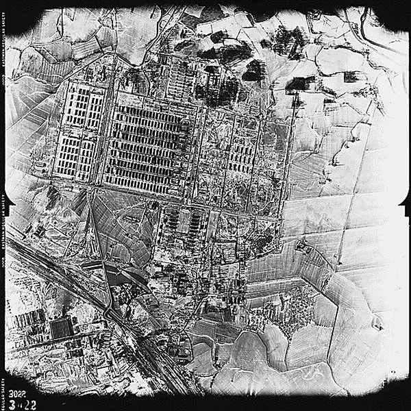 3. Aerial photograph of Auschwitz-Birkenau (the largest concentration camp established by Nazi Germany) dated December 21, 1944.