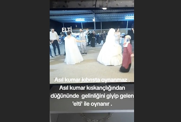 "Asıl kumar Kıbrıs'ta oynanmaz. Asıl kumar kıskançlığından düğününde gelinliğini giyip gelen 'elti' ile oynanır." notuyla paylaştığı o anlar izleyenlerin de sinirlerini bozdu.