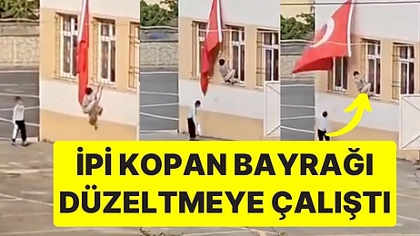 İpi Koptuğu İçin Yamulan Türk Bayrağını Düzeltmeye Çalışan Küçük Çocuk Görüntülerine Beğeni Yağdı