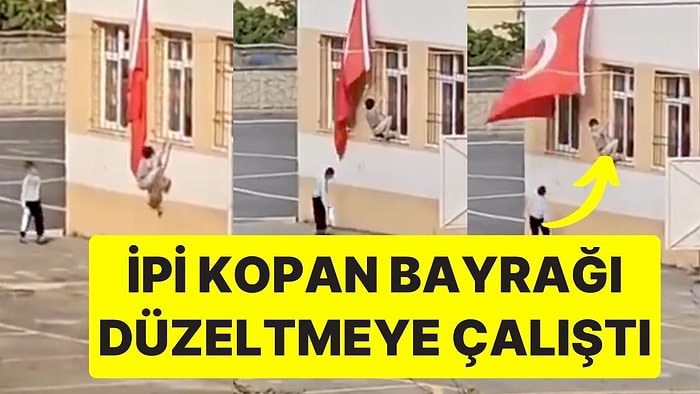 İpi Koptuğu İçin Yamulan Türk Bayrağını Düzeltmeye Çalışan Küçük Çocuk Görüntülerine Beğeni Yağdı