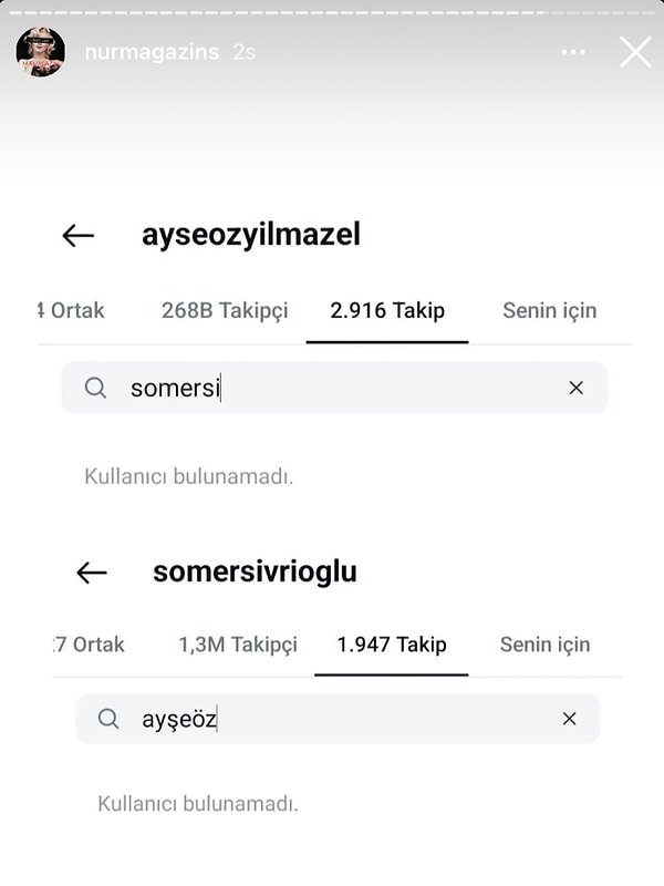 "Nurmagazins" sayfasının paylaşımına göre; Somer Sivrioğlu ve Ayşe Özyılmaz sosyal medyada birbirlerini takipten çıktı. Ortaya atılan ayrılık iddiaları da epey güçlendi haliyle...