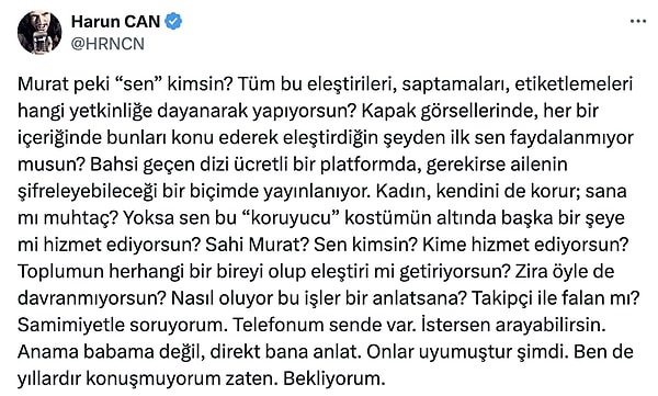 Onun bu talihsiz yanıtına da oyuncu ve seslendirme sanatçısı Harun Can'dan ağır bir tepki geldi.