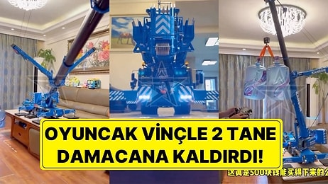 İş Makinesi İzlemeyi Sevenler Buraya: Oyuncak Vinciyle 2 Adet Damacana Kaldıran Adam Hayrete Düşürdü!