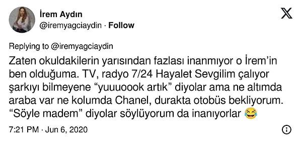 Her yerde onun sesi yankılanıyor fakat kimse onun o İrem olduğuna inanmıyor. Çünkü hayatında değişen bir şey yok, doğal olarak bu kadar her yerde olup aynı zamanda otobüs bekleyen bir öğrenci olması kanıksanıyor.