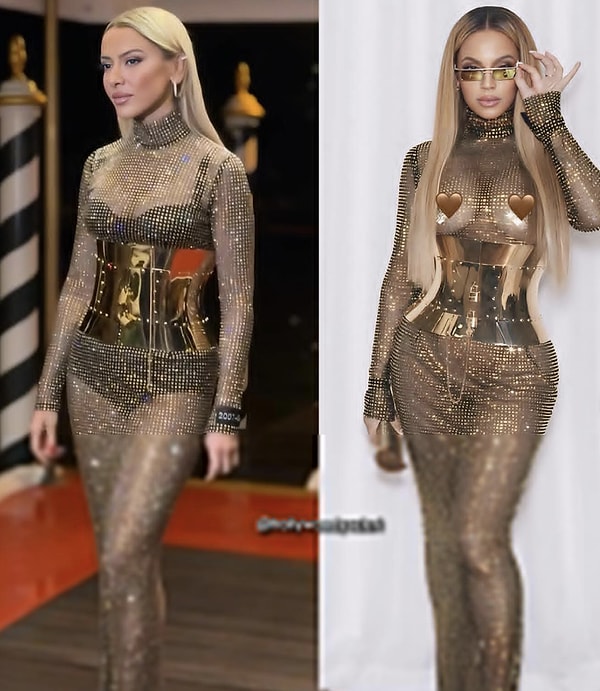 Kısa sürede Beyonce'nin daha önce tercih ettiği bir tasarım olduğu ortaya çıkan transparan elbiseyi kendine uyarlayan Hadise yine "yerli Beyonce" şeklinde adından bahsettirdi.