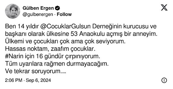 İşte Gülben Ergen'in paylaşımı 👇🏻