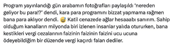 Uğur, program yayınlandığı gün arabasının fotoğraflarının paylaşıldığını söyleyerek kendisinin de kara para aklamak ile suçlandığını da belirtti.