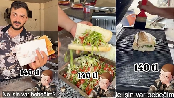 Benzer bir örnek ise 140 TL'ye ekmek arası tavuk döner hazırlayan dürümcüden geldi. Tavuk döner parçalarını sayıyla koyan dönerciyi izleyenler, "Ekmeğe 'tavuk' diye fısıldamış" yorumunda bulundu.