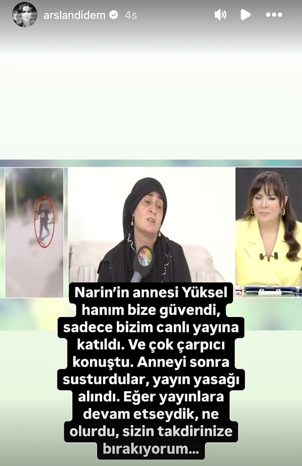 Ünlü gazeteci kişisel hesabından yaptığı paylaşımda ise anneyi susturduklarını ve sonra da yayın yasağı alındığını iddia etti.