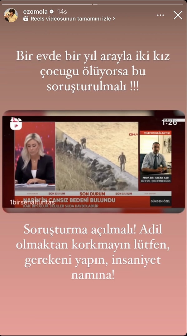 Narin'in ablası konusuna da değinmeden geçemeyen Ezgi Mola "Bir evde bir yıl arayla iki kız çocuğu ölüyorsa bu soruşturmalı!" diyerek isyan etti!