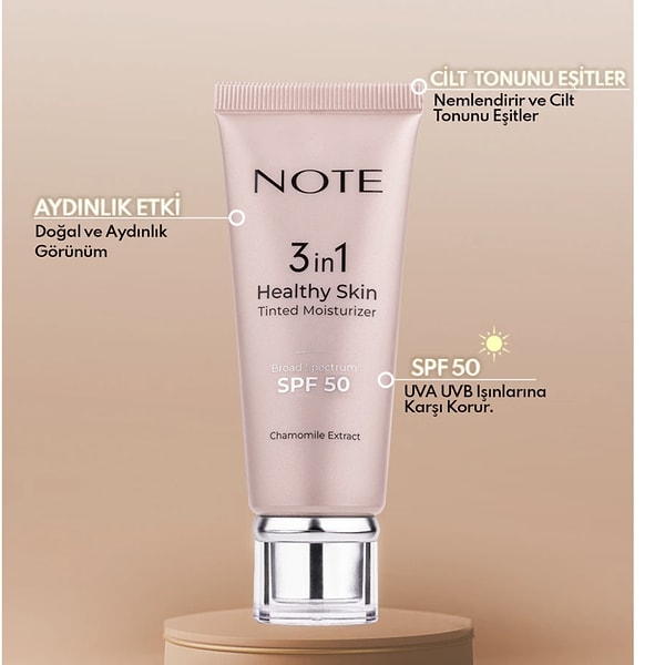 Note 3 in 1 Healthy Skin Tinted Moisturizer 50 SPF+ Renk Ton Eşitleyici Aydınlatıcı Krem