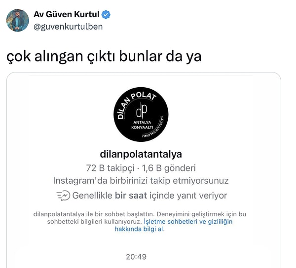 Bir Twitter kullanıcısı da Polatların ironi anlayışını test etti.