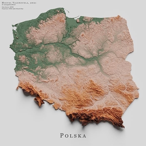 The topography of Poland.