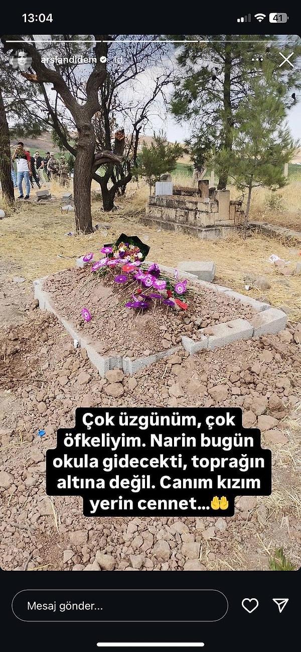 8. Yayınlarında Narin'in kaybını araştıran ve aileyi yakından görüp tanıyan Didem Arslan Yılmaz'dan sitem dolu paylaşım geldi. Narin'in mezarını paylaşan sunucu, öfkeli olduğunu yazdı.