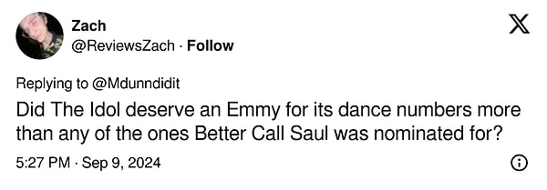 "Better Call Saul'un aday gösterildiği Emmy'lerden daha çok dans numaralarıyla The Idol bir Emmy'yi hak etti mi?"